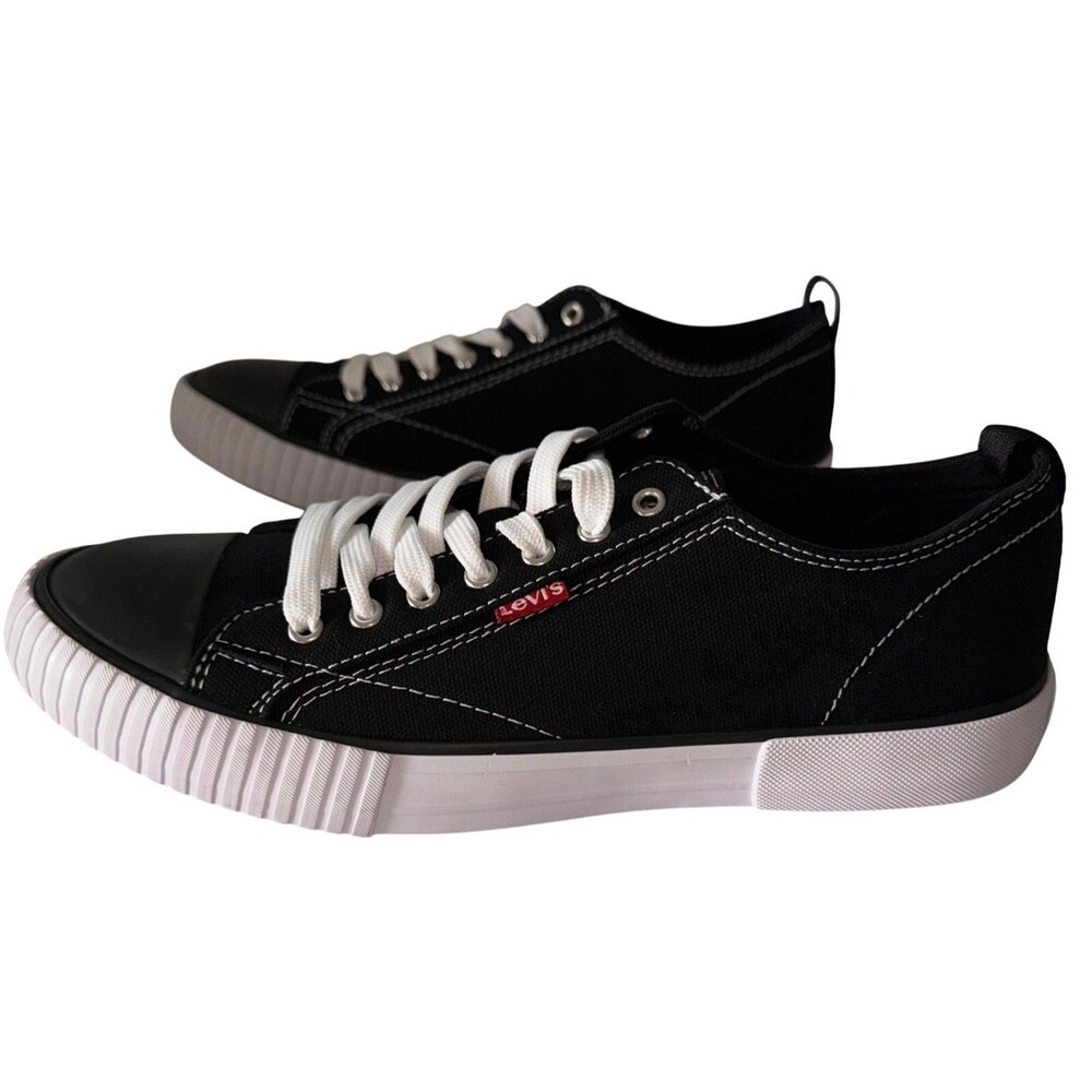 Levis Mens Size 9.5 Sneakers Athletic Casual Shoes Black Classic Low Top Canvas